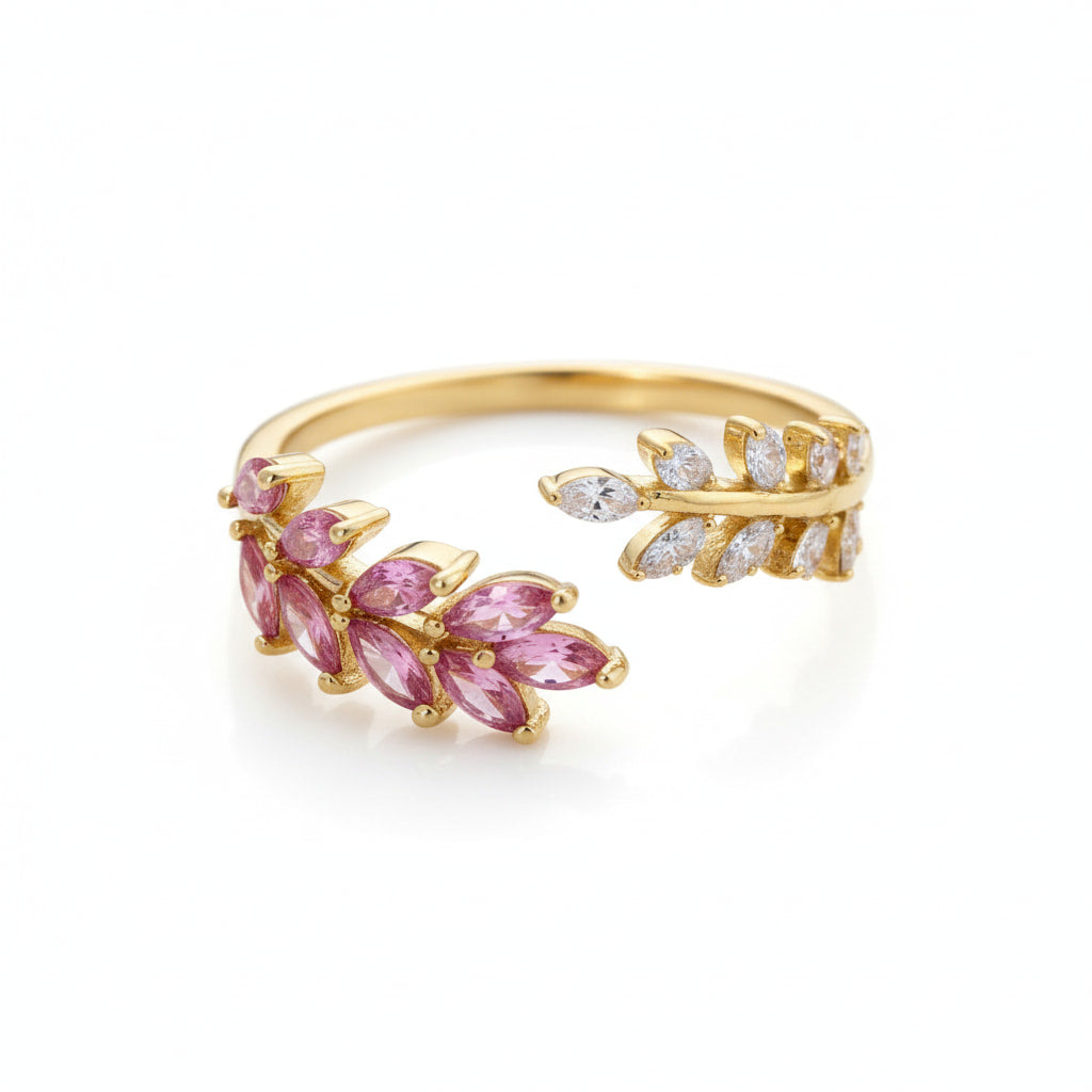 Ring mit Blatt-Design in Rot – Offene Form CrystalScents
