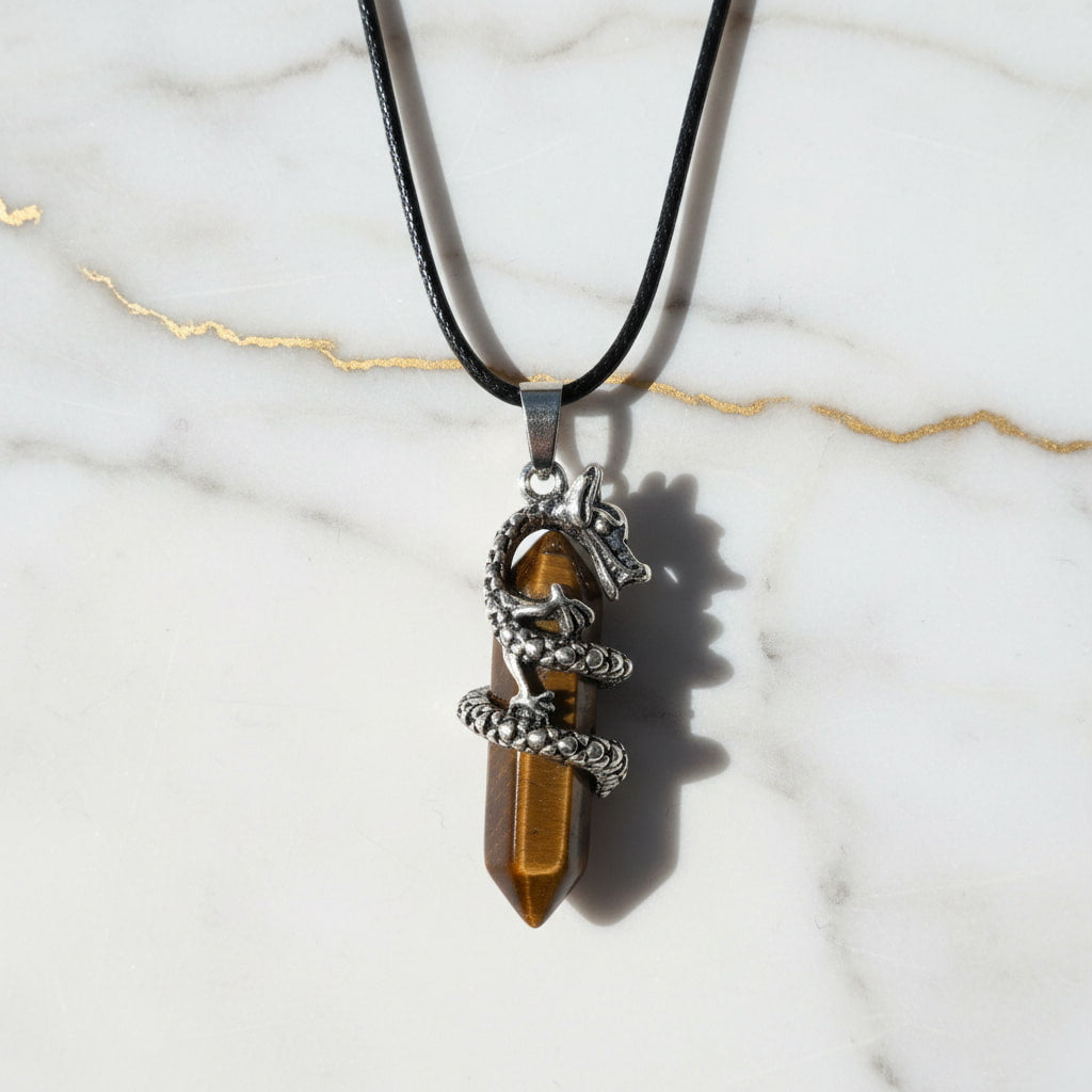 Tigerauge Halskette - Doppelender Drache CrystalScents