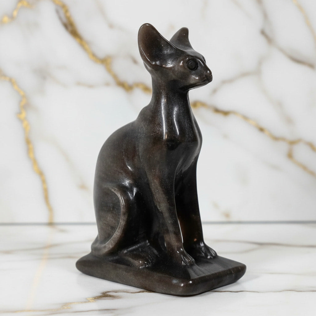 Obsidian Katze – Silber Schimmer CrystalScents