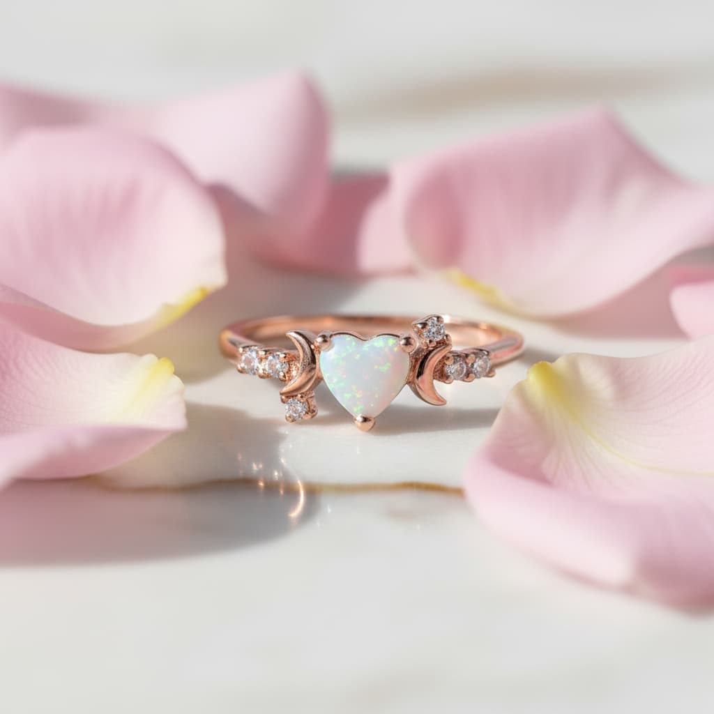 Opal Ring Herzform – Romantische Akzente CrystalScents