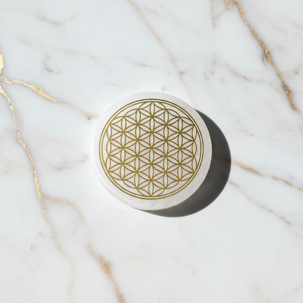 Selenit Scheibe - Goldene Lebensblume