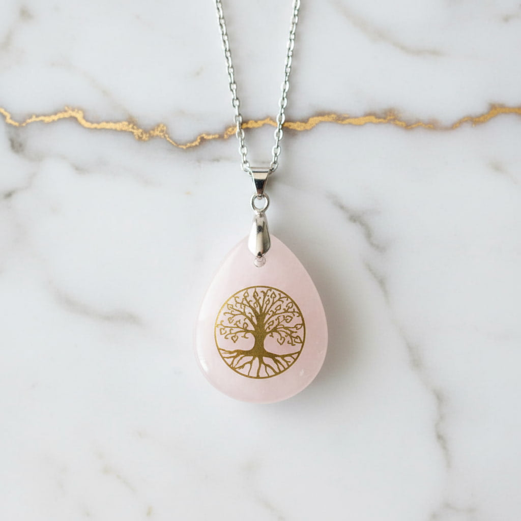 Rosenquarz Halskette - Baum des Lebens CrystalScents
