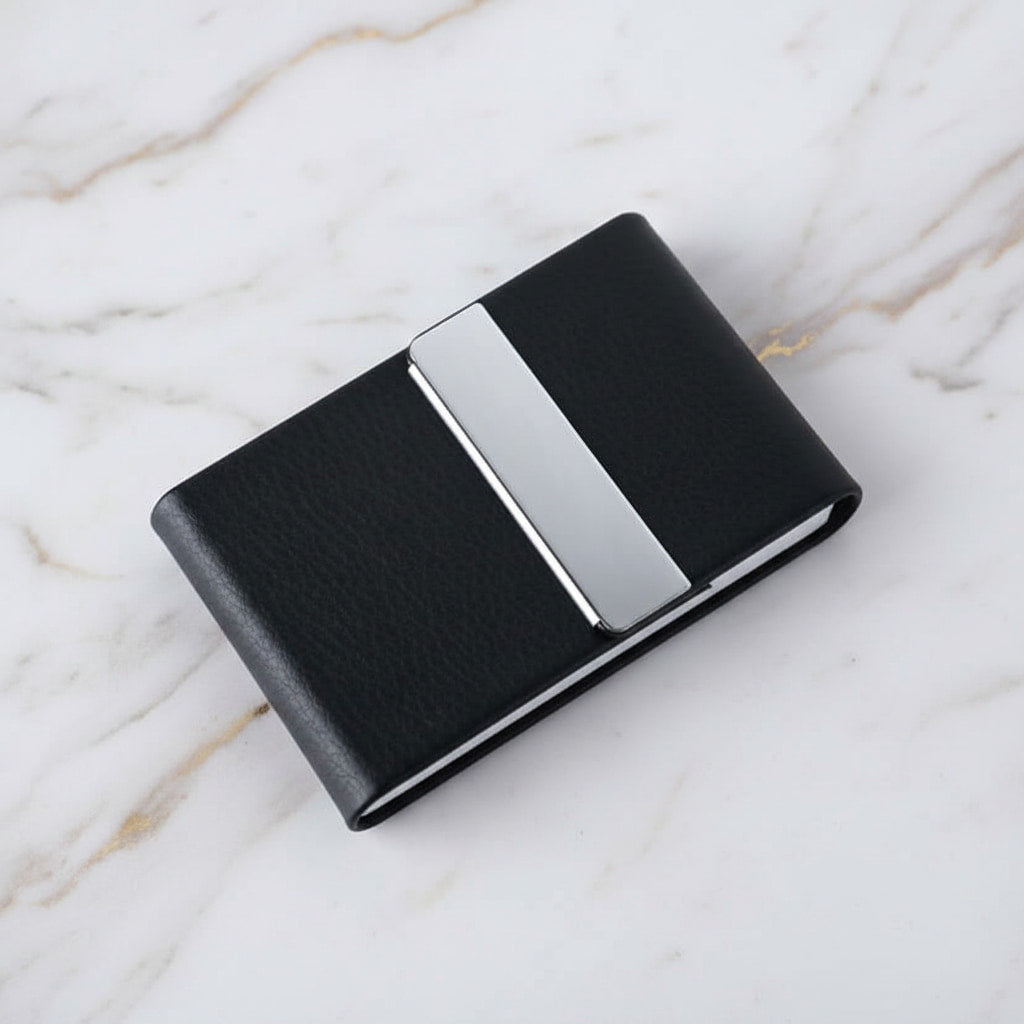 Visitenkartenetui Silber & Kunstleder, schwarz CrystalScents