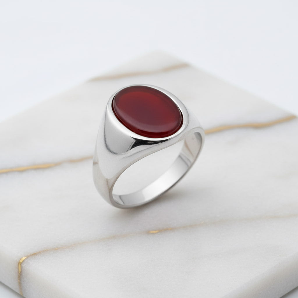 Onyx Ring Silber - roter ovaler Kristall CrystalScents