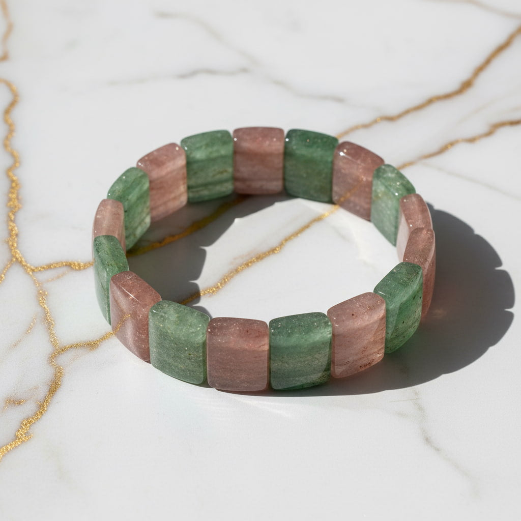 Erdbeerquarz Armband mit Aventurin - kraftvolle Fusion CrystalScents
