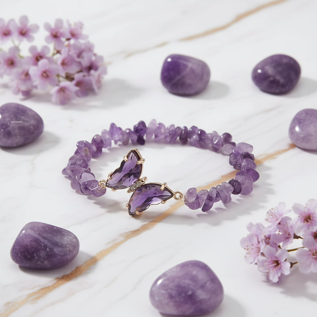 Amethyst Splitterarmband Schmetterling – Leichtigkeit & Harmonie CrystalScents