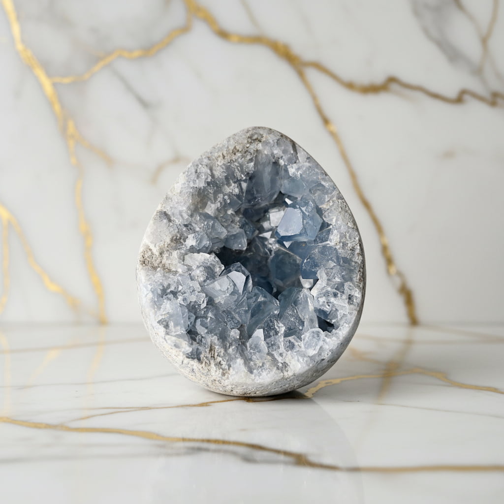 Großes Celestit Cluster Ei – vereint Schönheit mit sanfter Energie CrystalScents