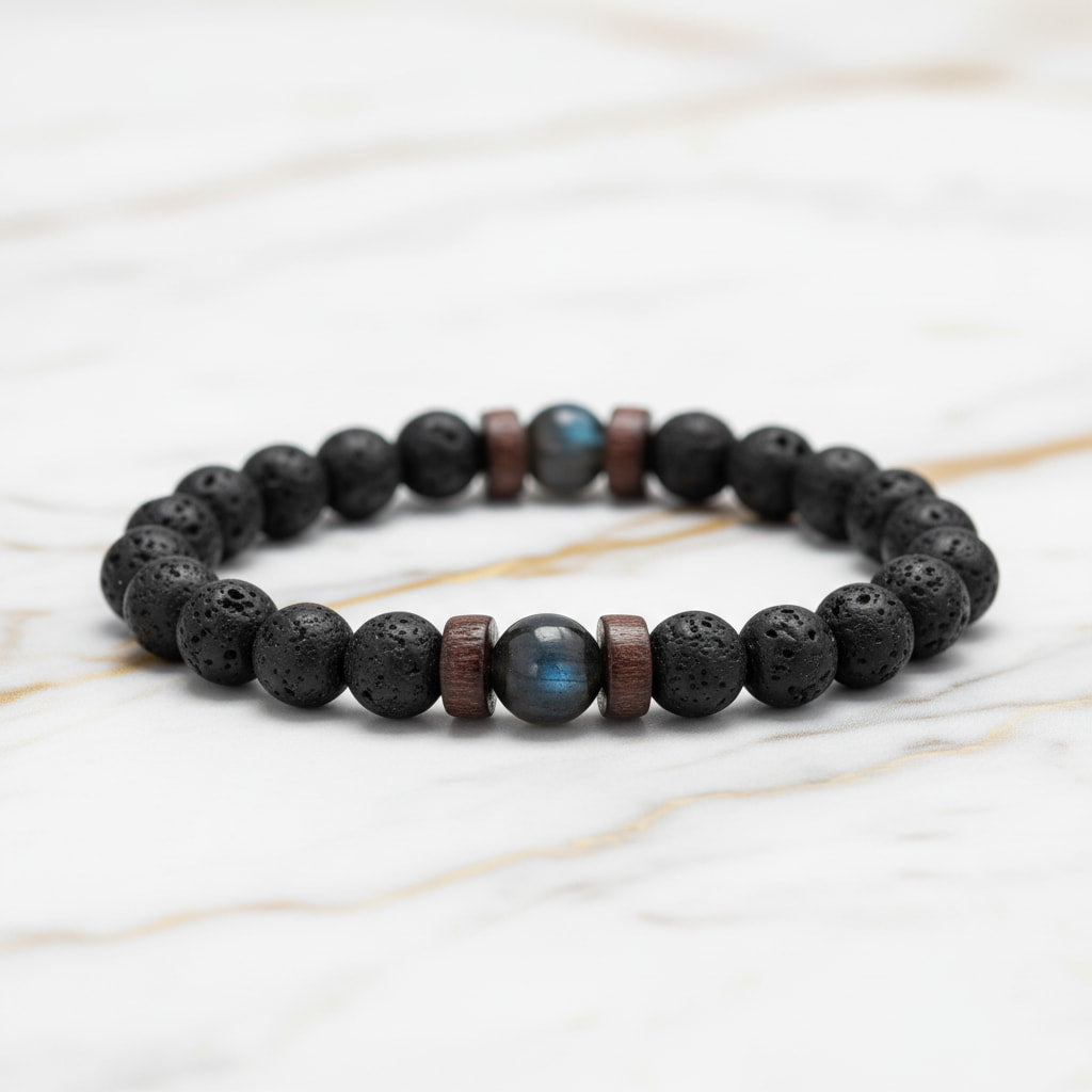 Vulkanstein & Labradorit Kugelarmband