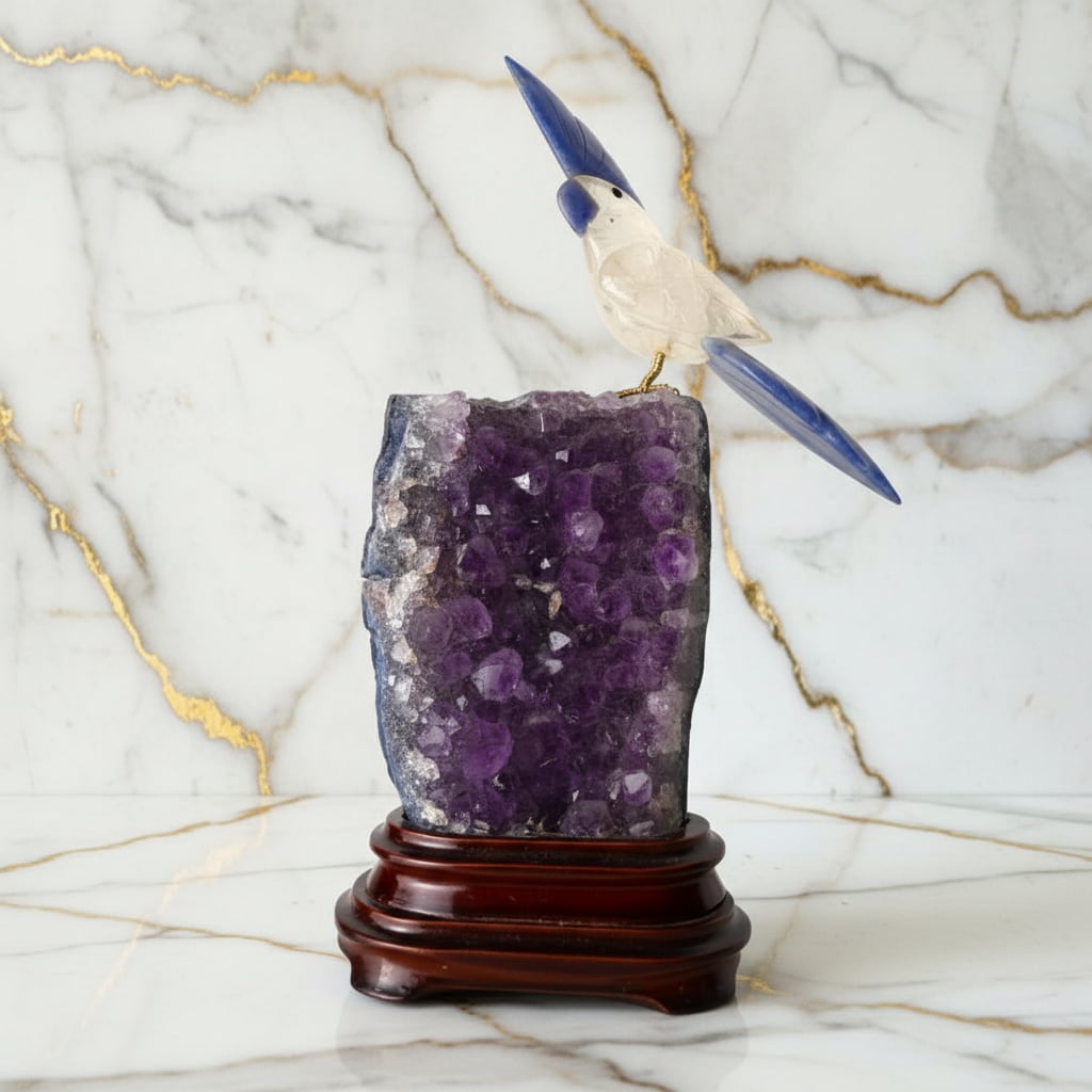 Amethystdruse – Mit Bergkristall Vogel CrystalScents