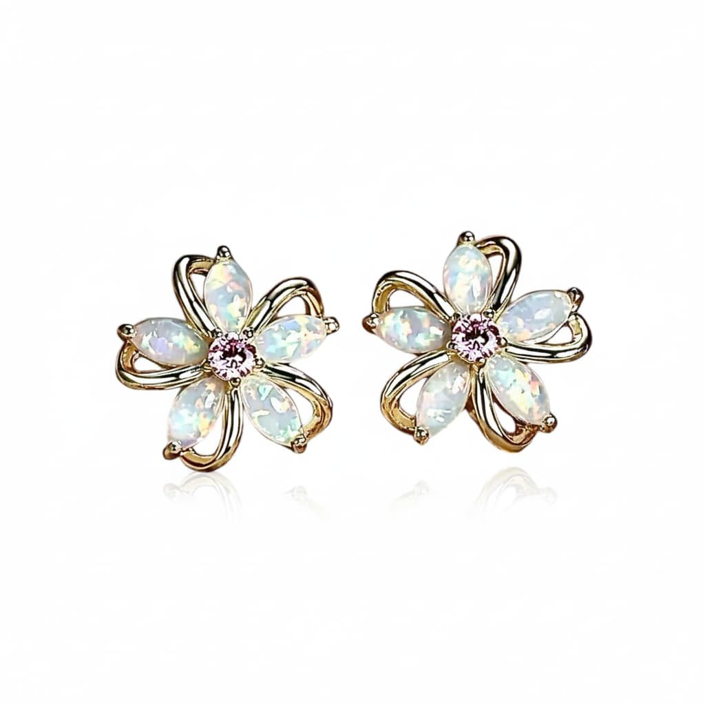Opal Ohrstecker – Goldene funkelnde Blüten CrystalScents