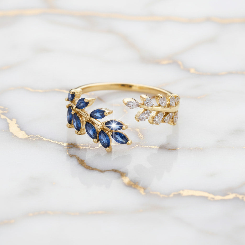 Ring mit offenem Blatt-Design in Dunkelblau CrystalScents