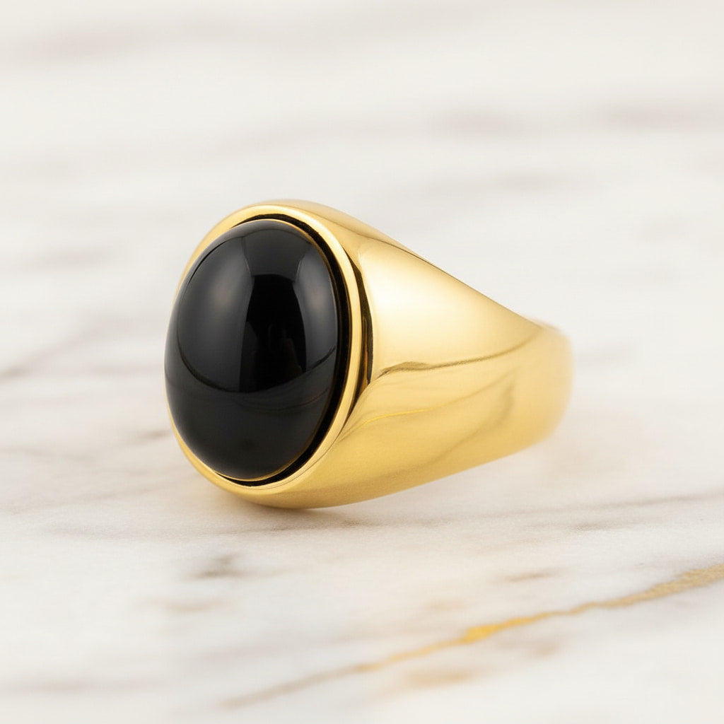 Onyx Ring Gold oval großer Stein Statement Schmuck CrystalScents