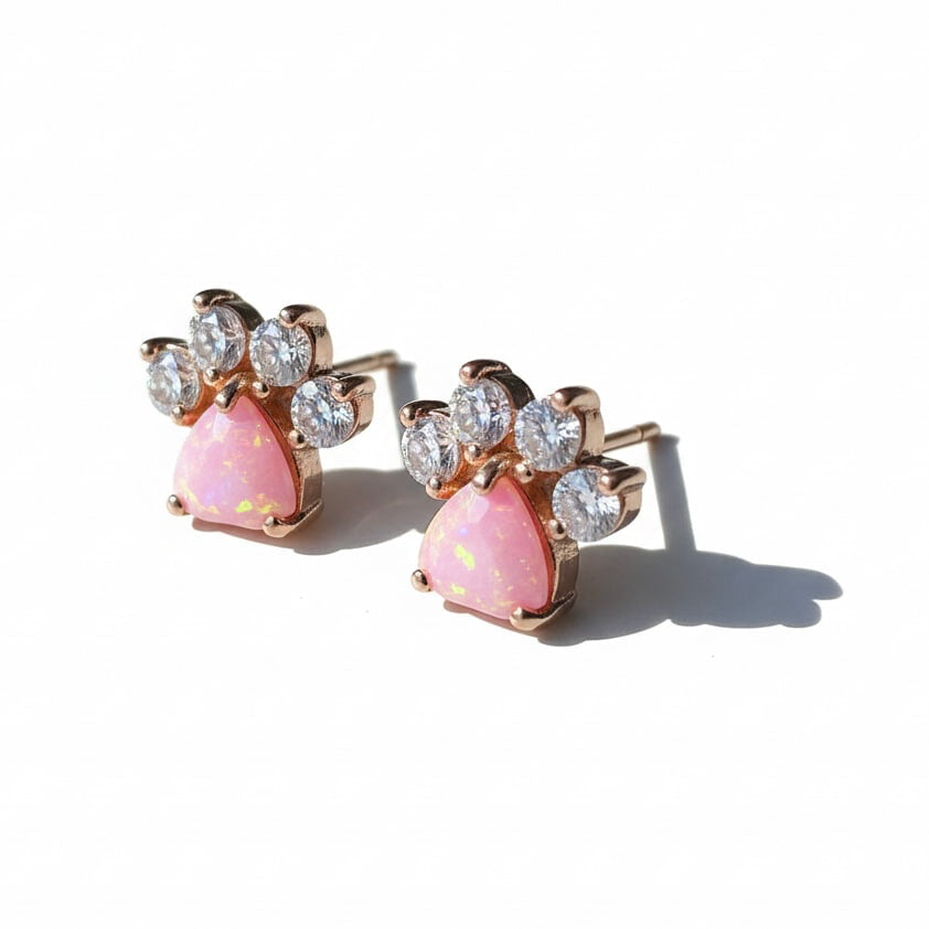 Ohrstecker rosa Opal – süßes Pfoten-Design CrystalScents