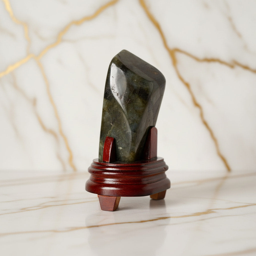 Große Labradorit Freiform auf Sockel – Magischer Schimmer CrystalScents