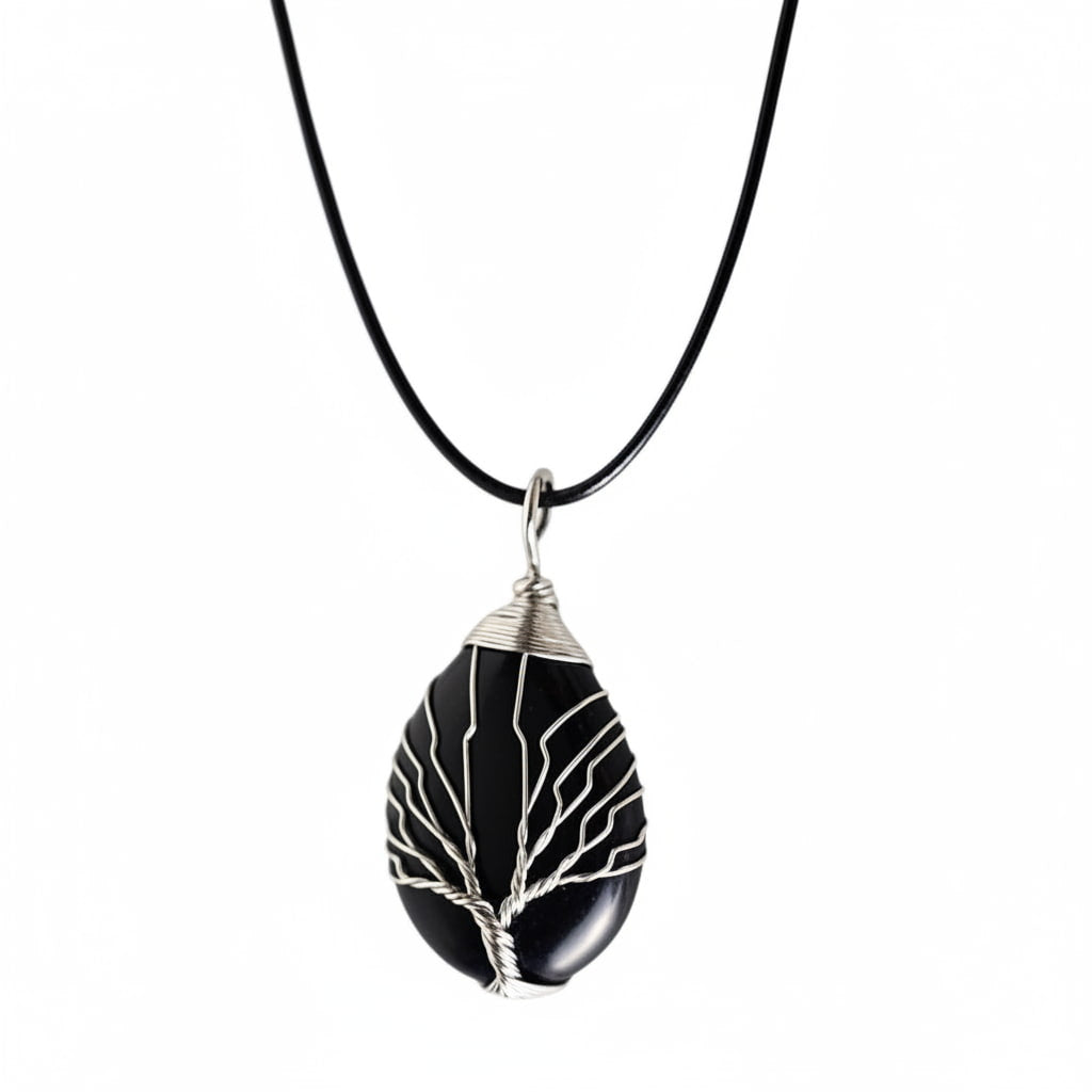 Obsidian Halskette - Silbern verziert CrystalScents
