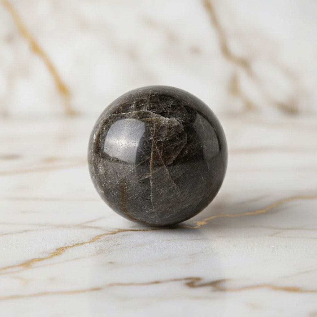 Schwarze Mondstein Kugel – Dunkle Schönheit CrystalScents