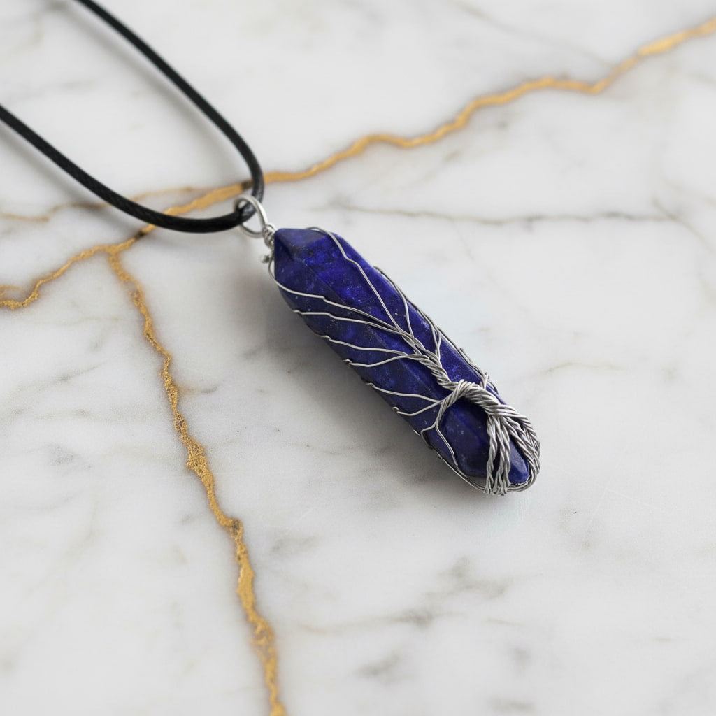 Lapislazuli Halskette - Silberverzierter Doppelender