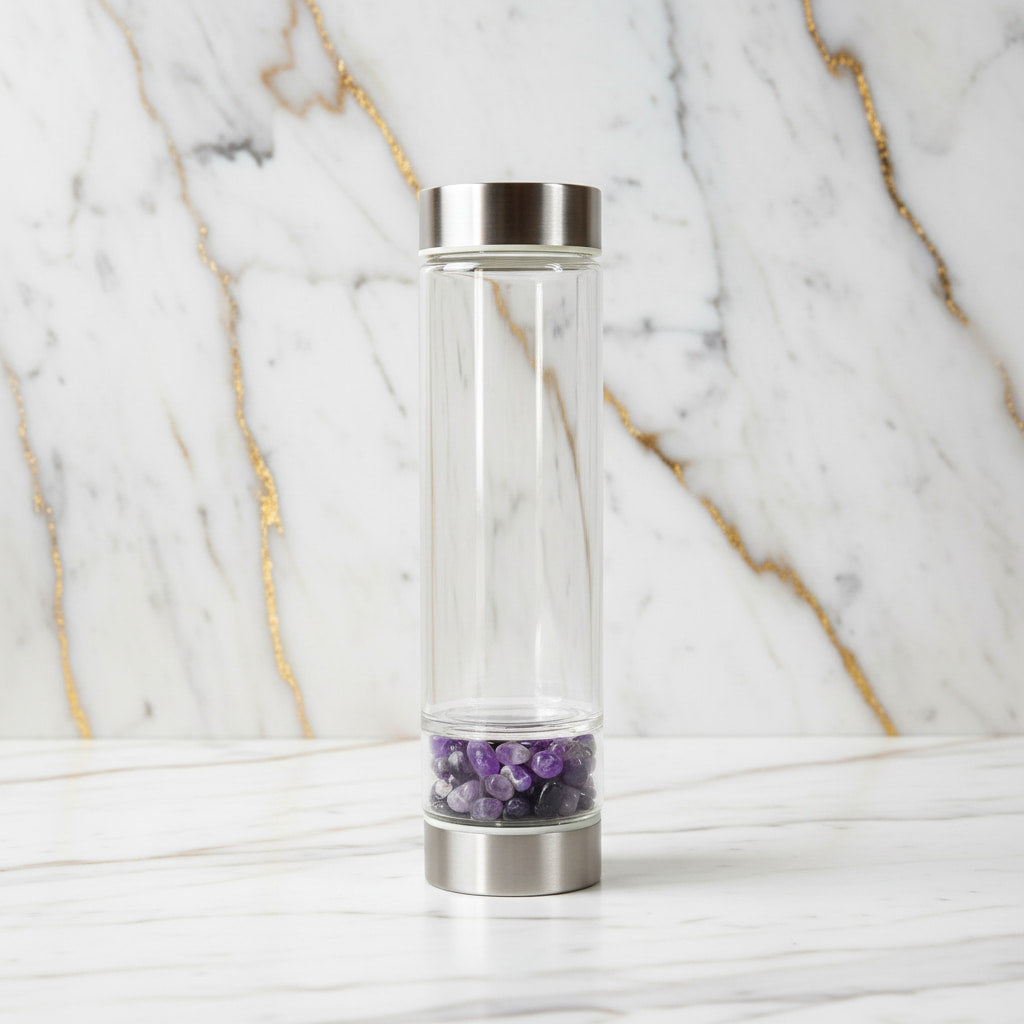 Amethyst Trinkflasche Silber – Dein stilvoller Kristallbegleiter CrystalScents