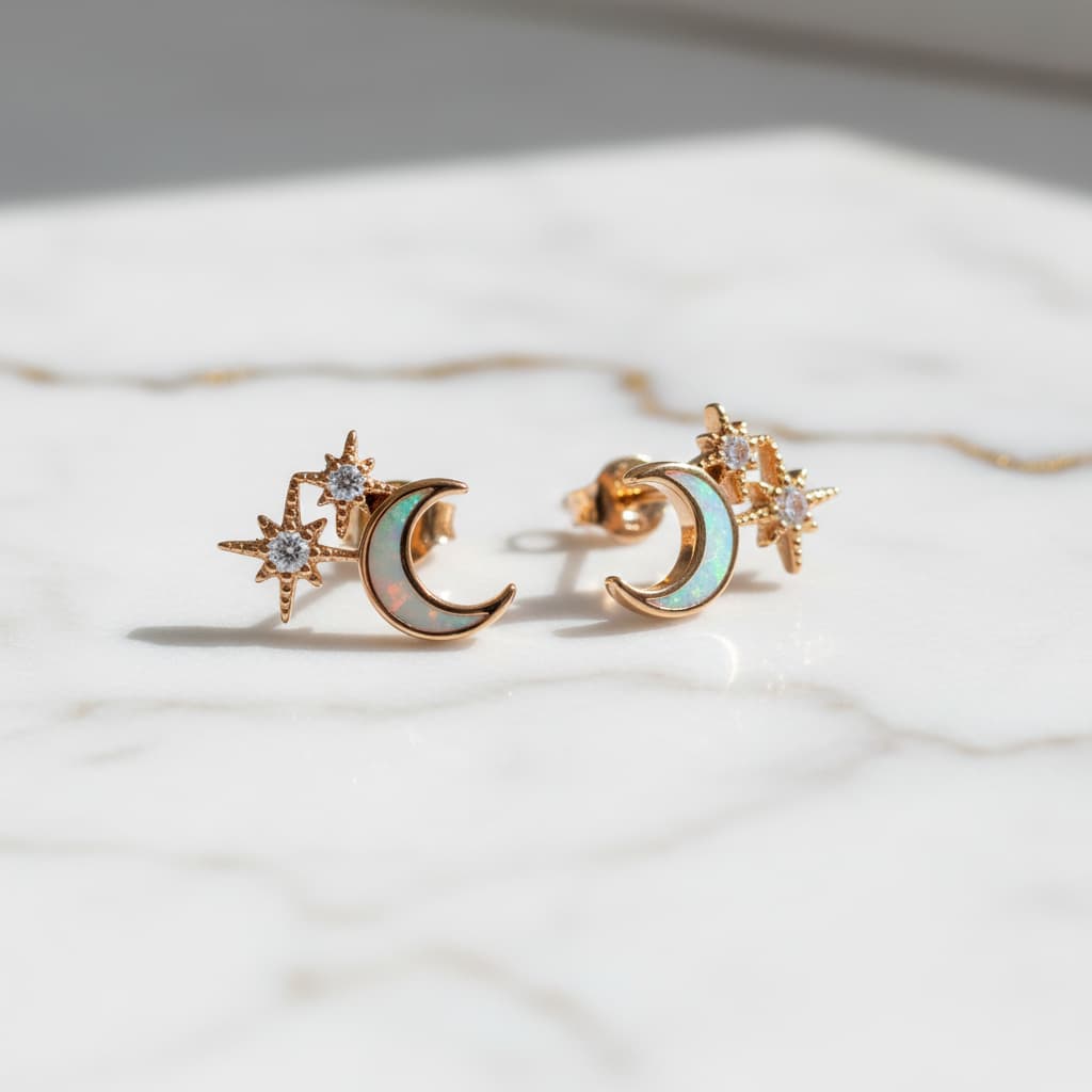 Ohrstecker – Funkelnder Opal-Mond