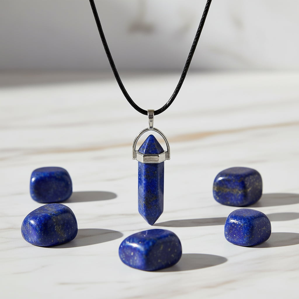 Lapislazuli Halskette – Doppelender-Anhänger für Balance CrystalScents