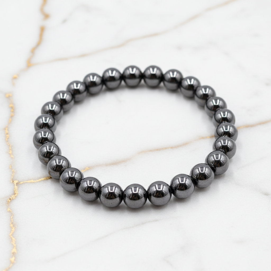 Hämatit Kugelarmband – mit metallischem Schimmer