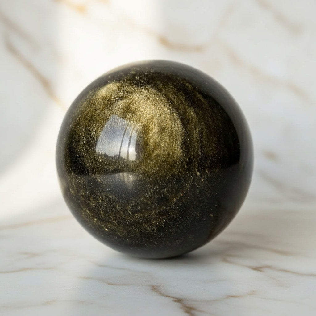 Gold Obsidian Kugel - Ein goldener Sternenhimmel in deiner Hand