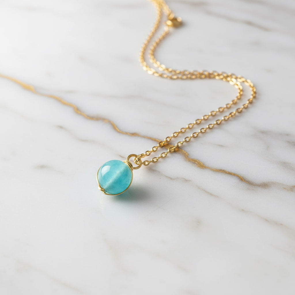 Aquamarin Halskette - Kristall Kugel CrystalScents