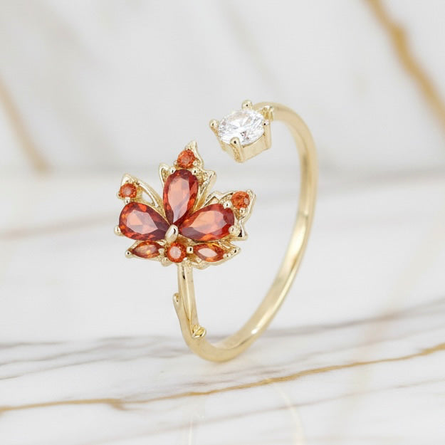 Ring offen mit rotem Ahornblatt CrystalScents