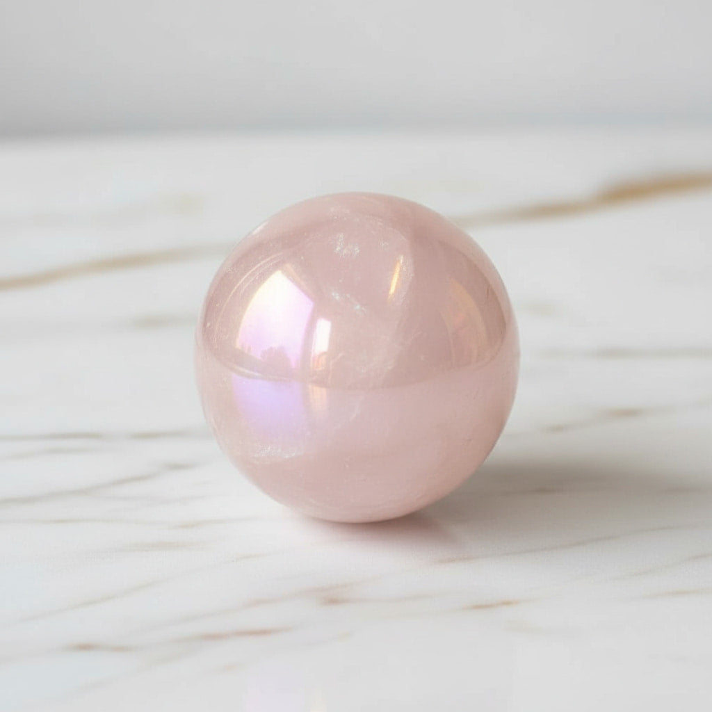 Aura Rosenquarz Kugel - Schimmernde Kugel der Liebe CrystalScents
