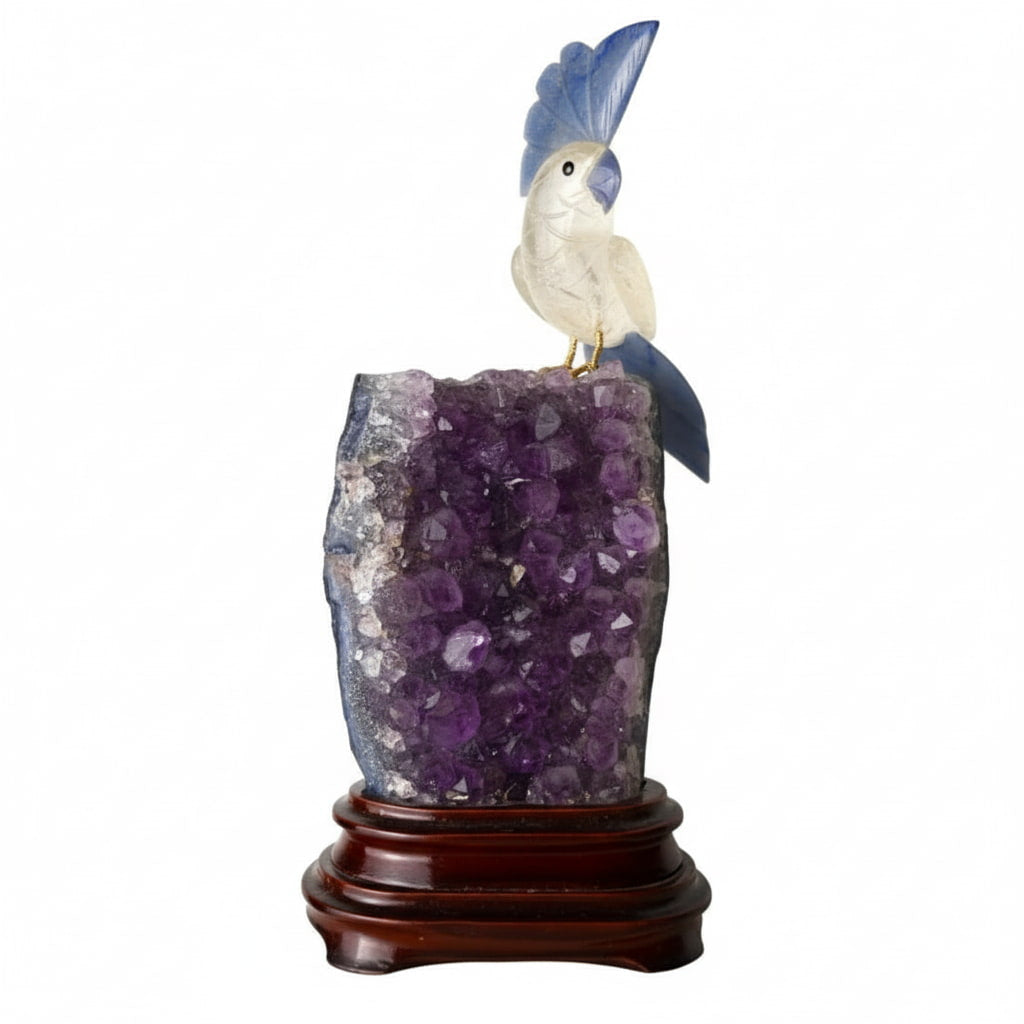 Amethystdruse – Mit Bergkristall Vogel CrystalScents