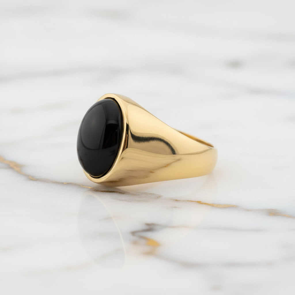 Onyx Ring Gold oval großer Stein Statement Schmuck CrystalScents