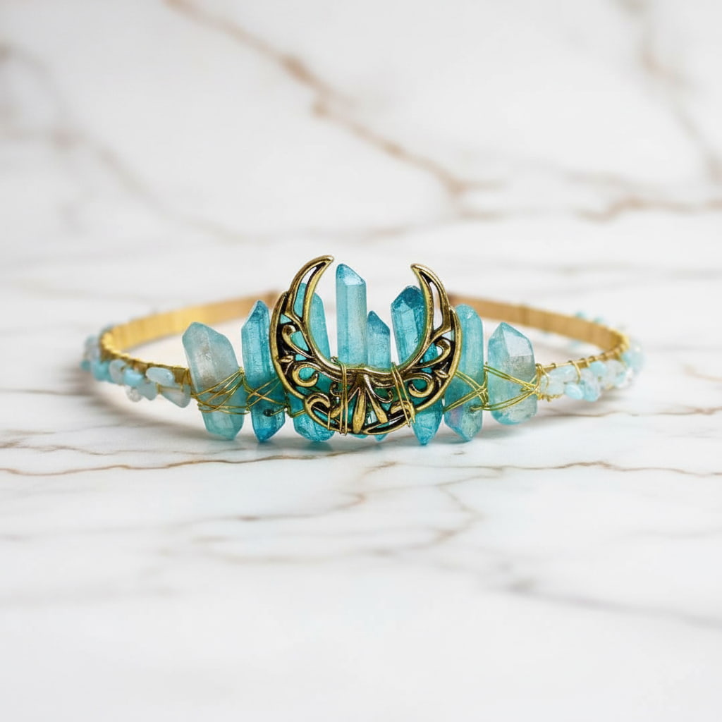 Tiara – Mond mit blauen Kristallen