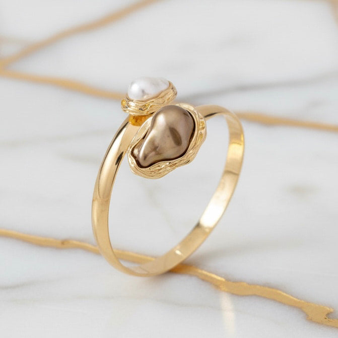 Armreif mit braunen Perlen - Gold CrystalScents