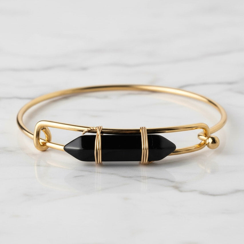 Obsidian Armreif - Eleganter Doppelender