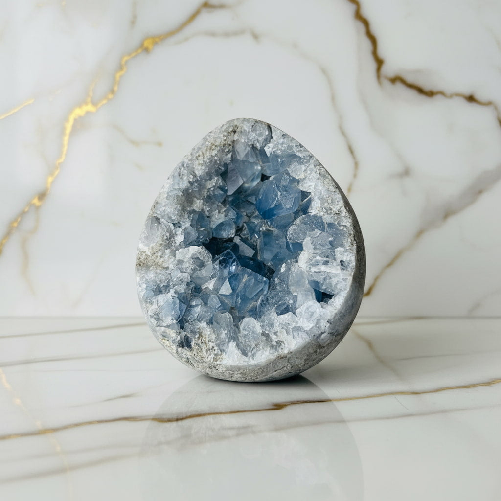 Großes Celestit Cluster Ei – vereint Schönheit mit sanfter Energie CrystalScents