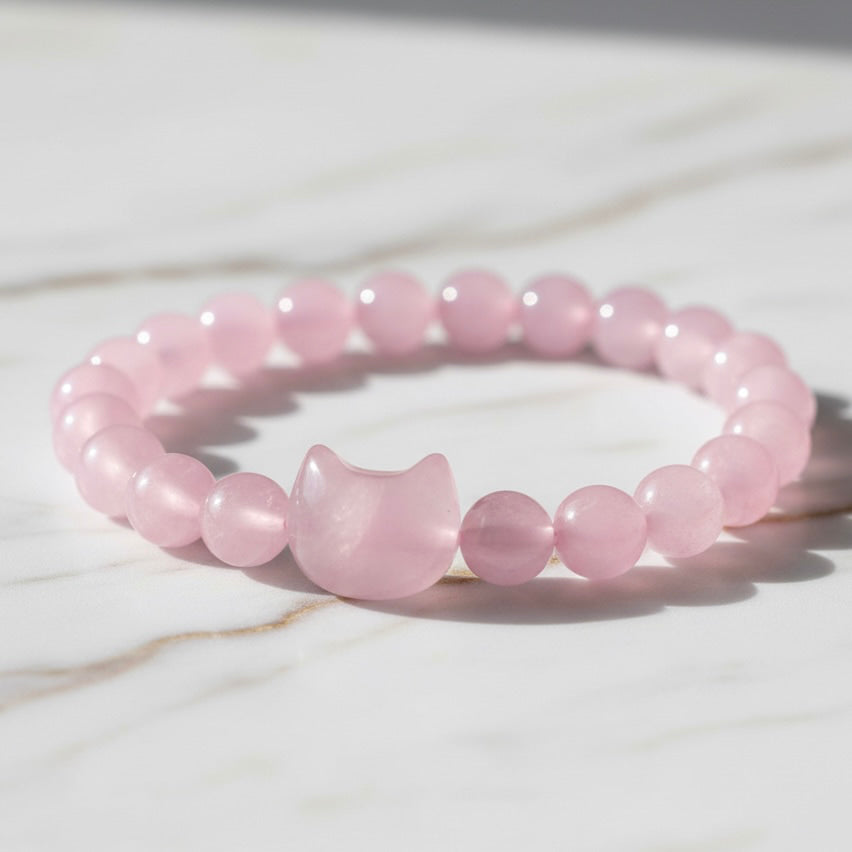 Rosenquarz Kugelarmband - Katze