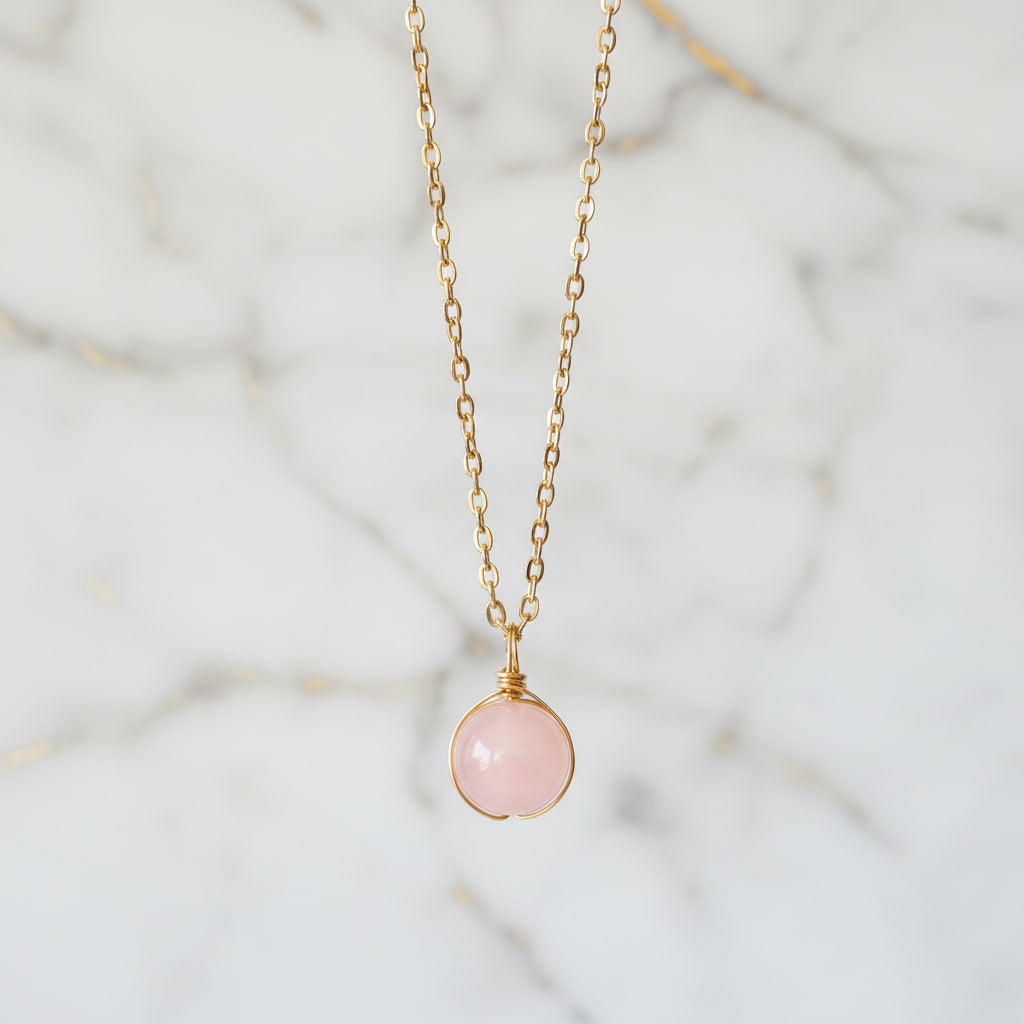 Rosenquarz Halskette - Kristall Kugel