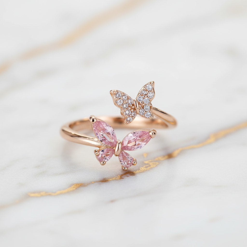 Ring mit rosa Schmetterling – offenes Design CrystalScents