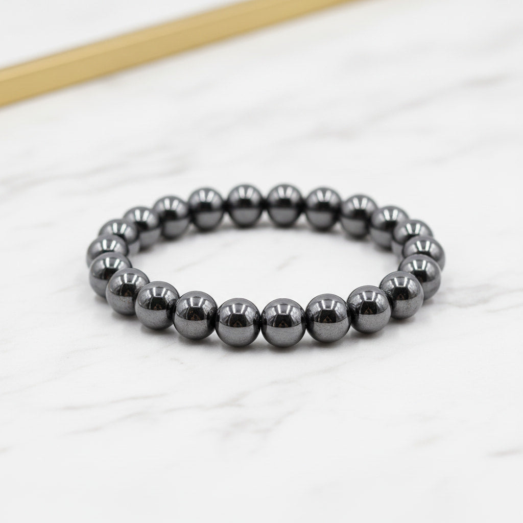 Hämatit Kugelarmband – mit metallischem Schimmer