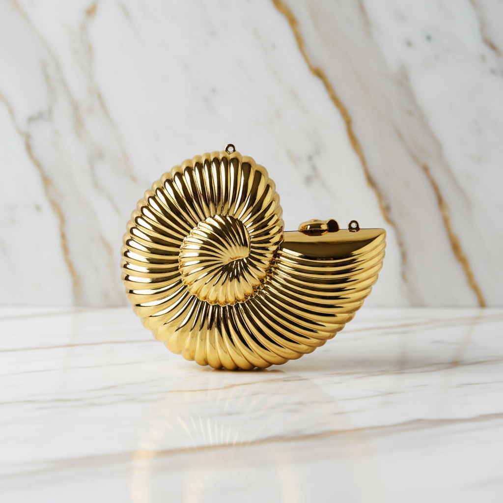 Clutch Muschel in Gold – Statement-Accessoire CrystalScents
