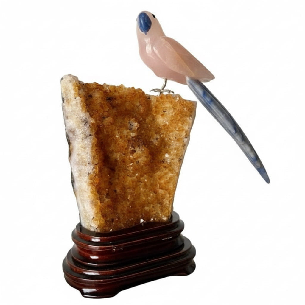 Citrin Druse mit Rosenquarz Vogel CrystalScents
