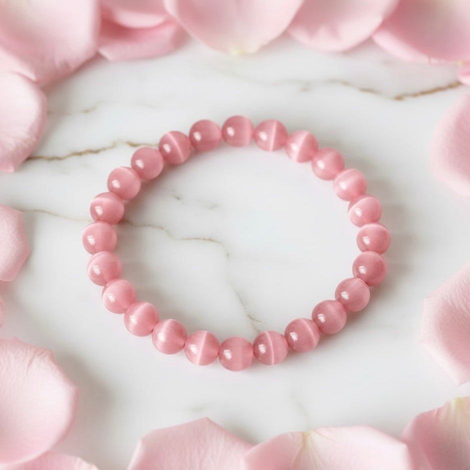 Katzenauge Kugelarmband - Rosa Schimmer