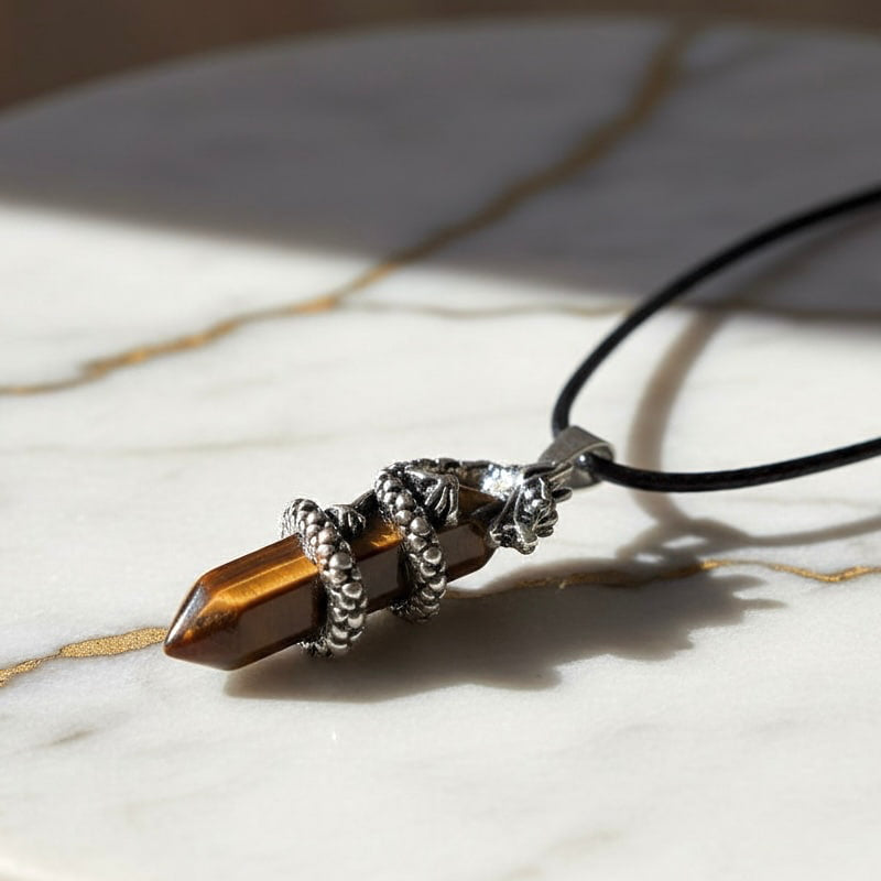 Tigerauge Halskette - Doppelender Drache CrystalScents