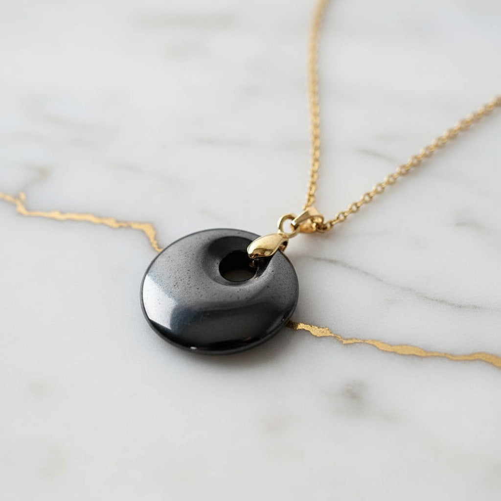 Hämatit Halskette - Gold in rundem Design CrystalScents