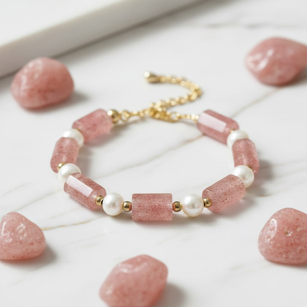 Erdbeerquarz Armband - Perlen & Naturstein CrystalScents