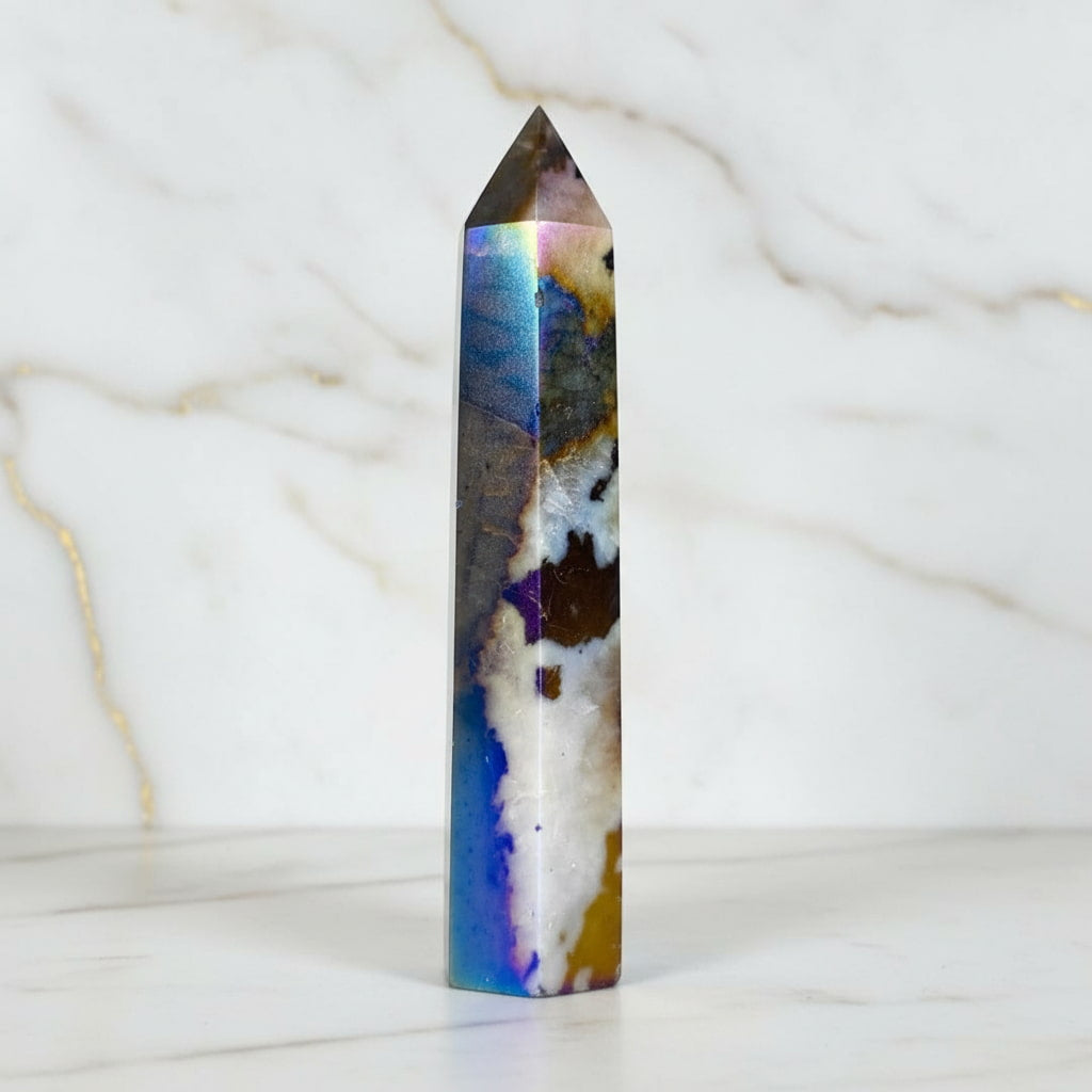 Aura Zebra Jaspis Obelisk – Regenbogen Energie CrystalScents