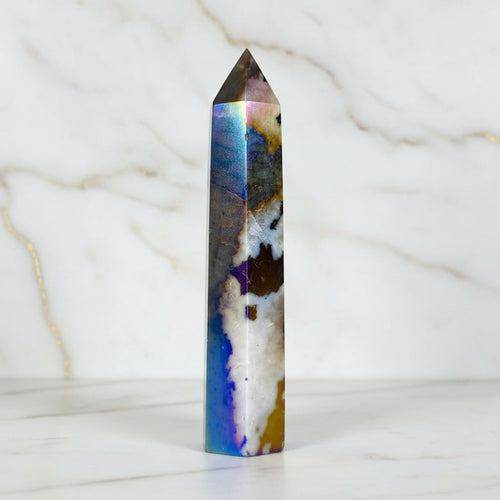 Aura Zebra Jaspis Obelisk - Gebündelte Regenbogen-Power CrystalScents