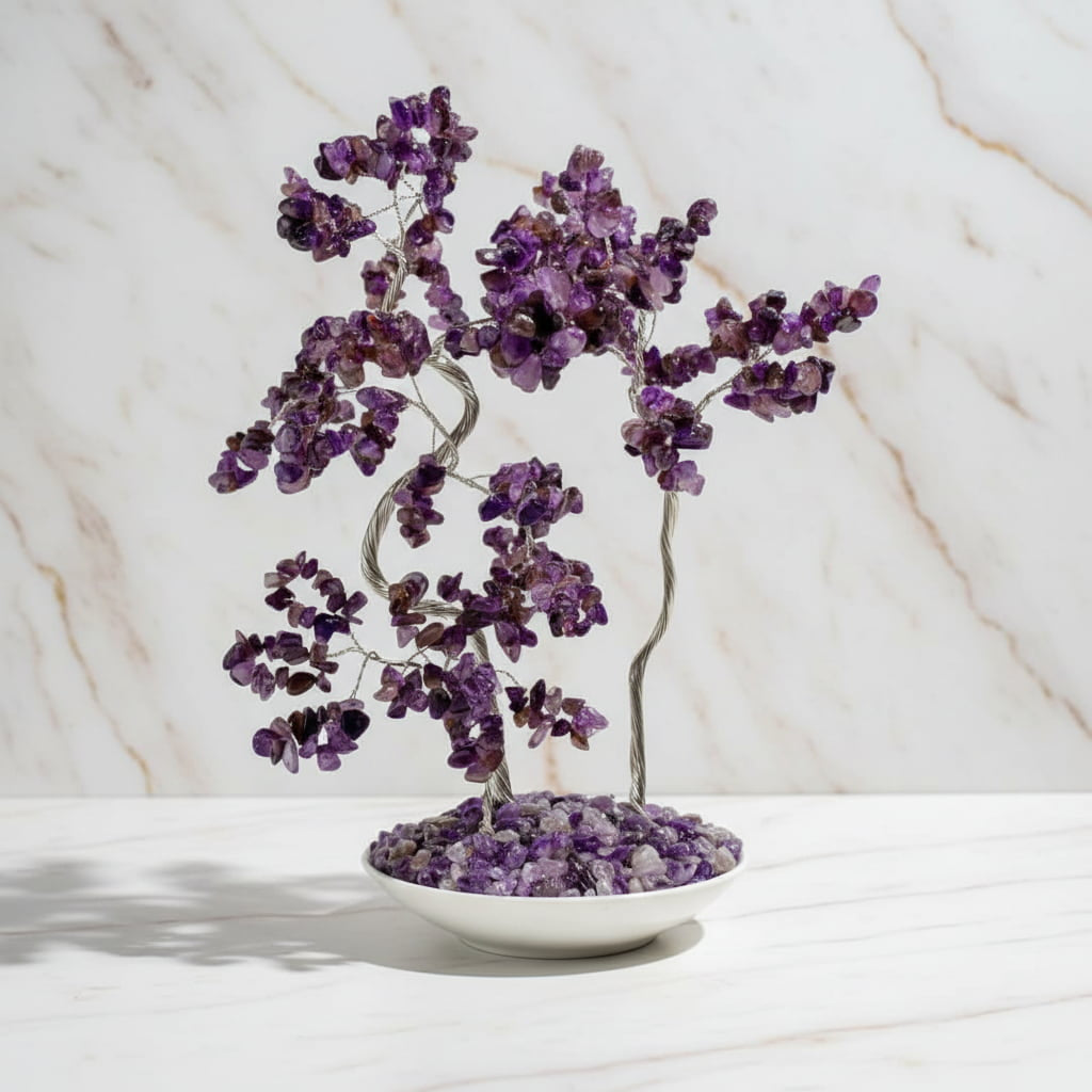 Amethyst Baum – Weiße Keramikschale für Harmonie CrystalScents