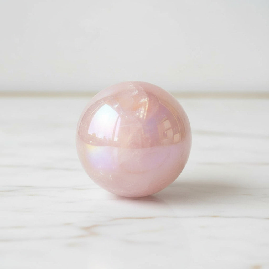 Aura Rosenquarz Kugel - Schimmernde Kugel der Liebe CrystalScents
