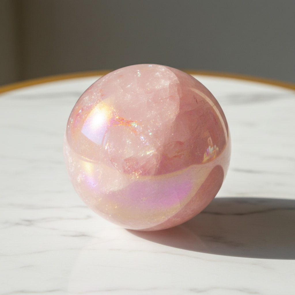 Aura Rosenquarz Kugel - Schimmernde Kugel der Liebe CrystalScents